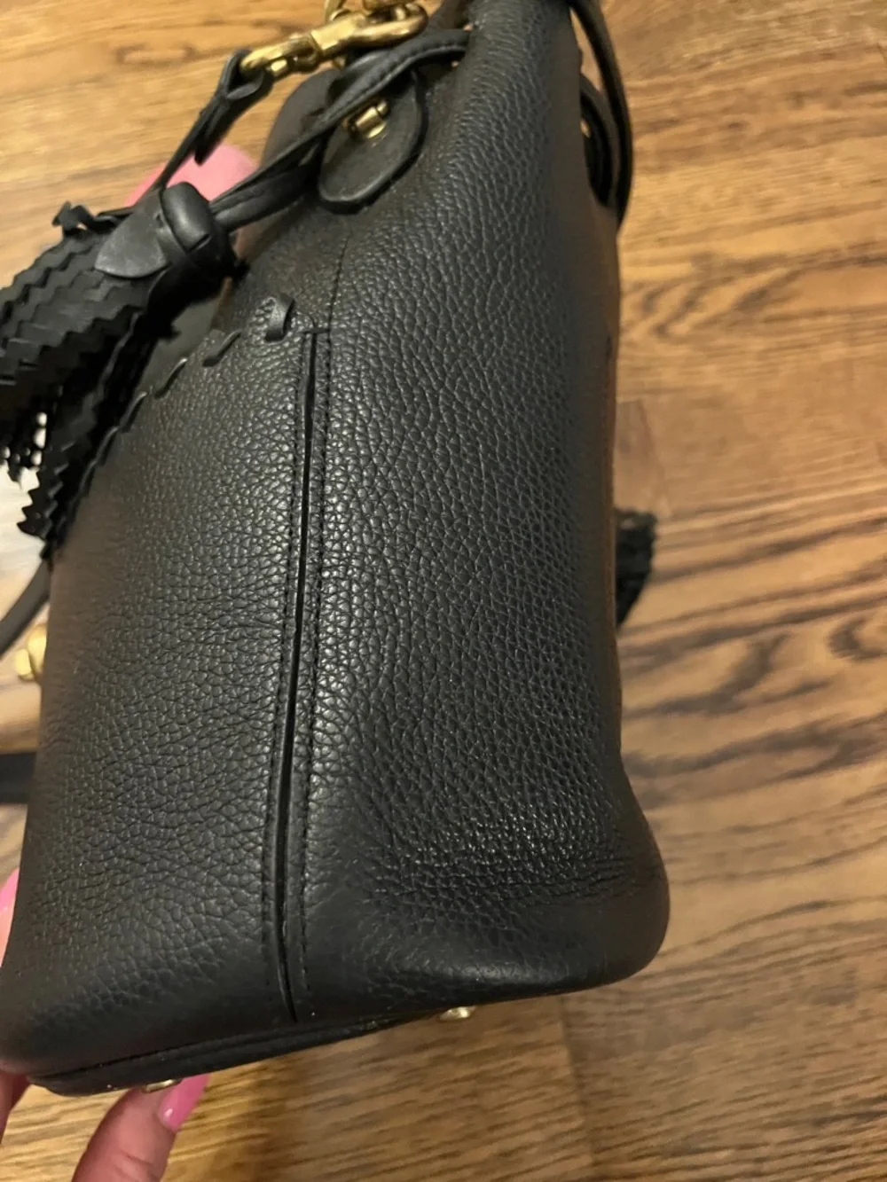 COACH Lora Bucket Bag With Whipstitch Detail Black Pebbled Leather 651